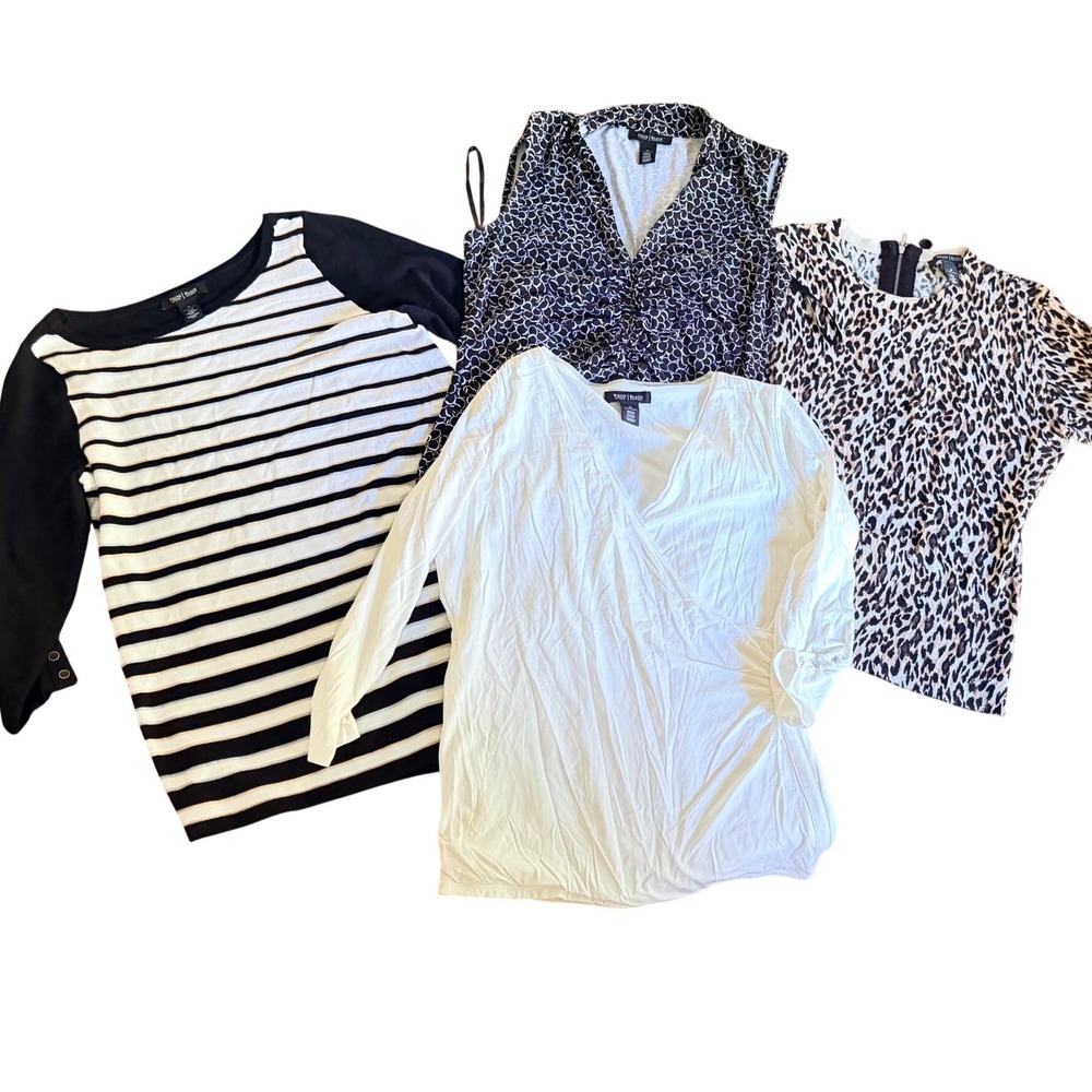 White House Black Market Tops Lot Womens Medium Black White Animal Print 4pc
